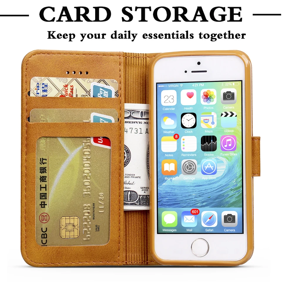 Для Funda iPhone 5S чехол Роскошный кошелек чехол iPhone 5 кошелек кожаный флип-чехол для Coque iPhone 5 чехол iPhone 5 5S SE чехол