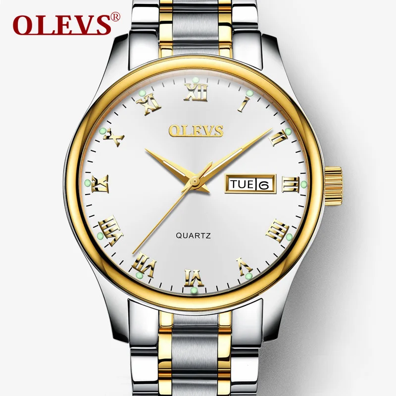 OLEVS, мужские часы, wo, мужские, Топ бренд, Роскошные, пара часов, Авто дата, неделя, часы, нержавеющая сталь, модные, водонепроницаемые часы, relogio saat - Цвет: Steel white men