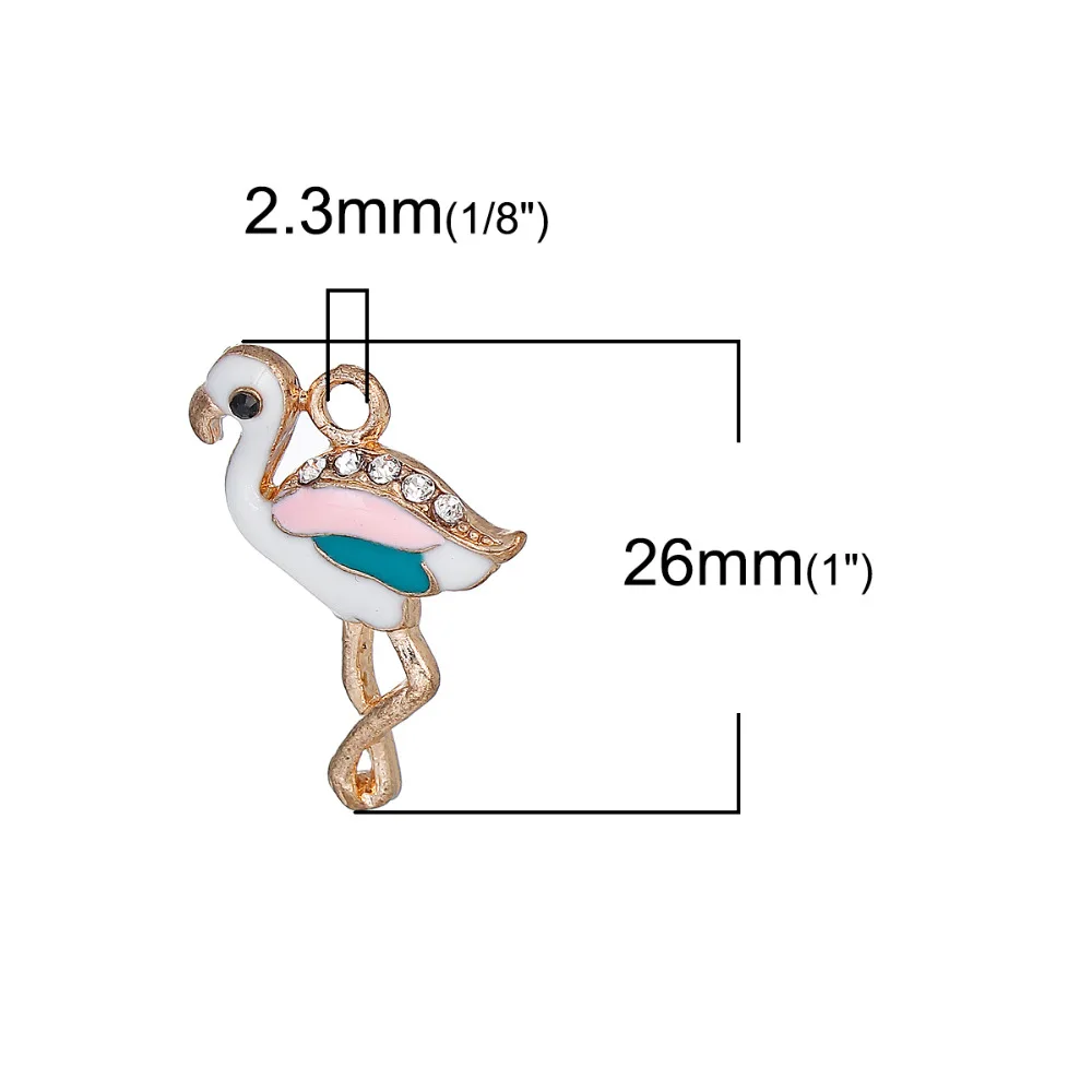 DoreenBeads подвески из цинкового сплава с фламинго Белые и розовые прозрачные стразы