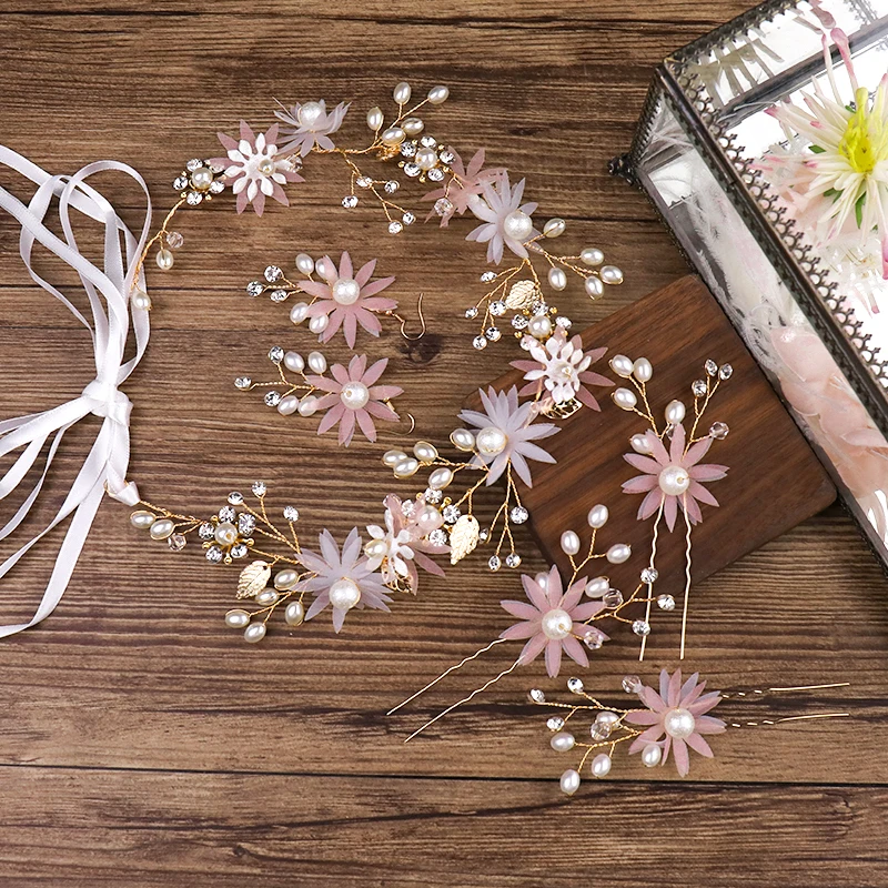 5 шт. золотые повязки на голову с жемчужинами и кристаллами Свадебные Женские