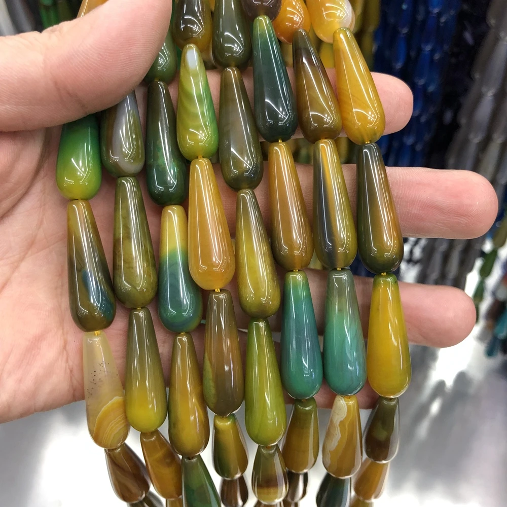 

Wholesale Natural Green Yellow Agat e Carnelian Drop Beads 10x30mm Round Drop Pear Gem Stone Jewelry Loose Beads 2strings of 15"