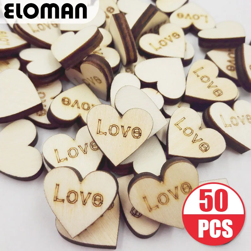 ELOMAN 50 шт. лазерная резка древесины Сердце Печать Любовь Сделай Сам, поделки ручной работы свадебные украшения на день рождения