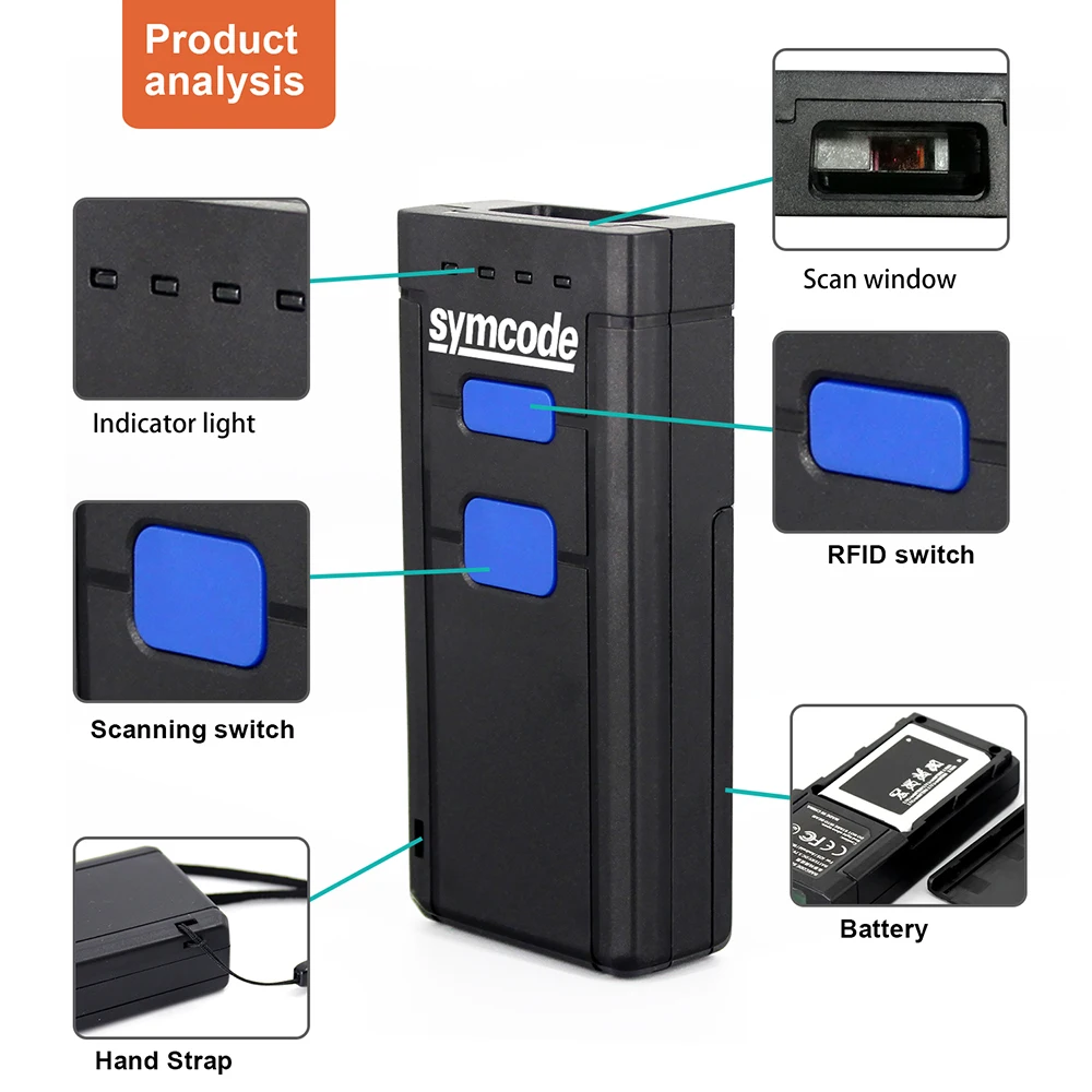 Bluetooth сканер штрих кода 1D лазерный Портативный USB 2 4G беспроводной считыватель