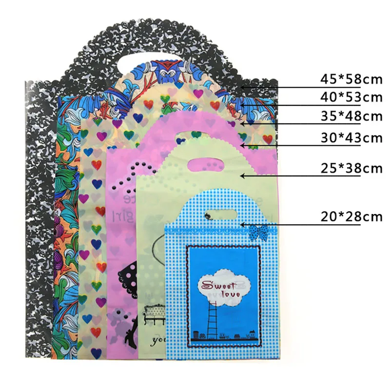

50pcs- Large handle Plastic gift bag,small lace plastic shopping bag with handle, Boutique Gift Packaging Plastic Shopping Bag