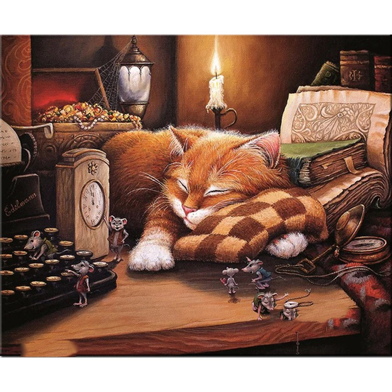 

Diy Diamond Painting cat sleeping Full Rhinestones Cross Stitch Square Mosaic Diamond Embroidery Home Decoration WZ