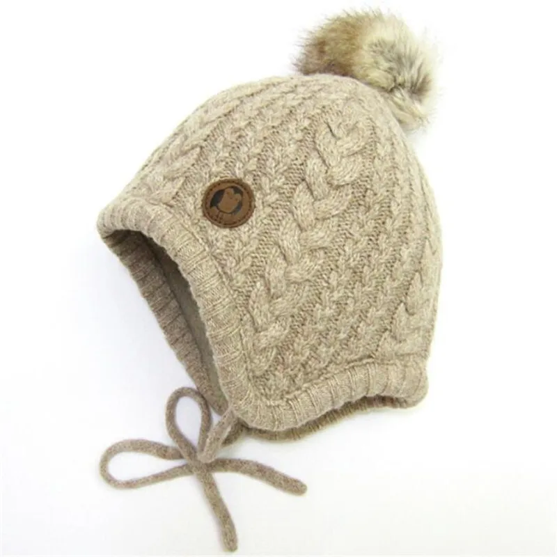 khaki child hat Модная вязаная крючком Детская шапка с ушками, осенне-зимняя теплая шапка, детская шапка для девочек и мальчиков, новая детская шапка для детей 0-4 лет - Цвет: khaki child hat