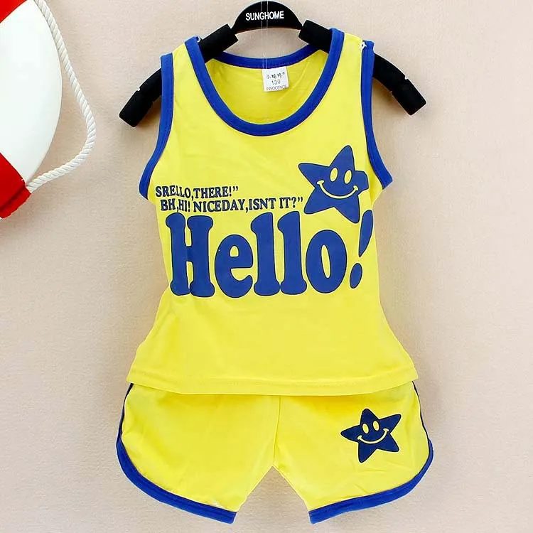 Детская одежда Hello для мальчиков и девочек летний хлопковый комплект одежды