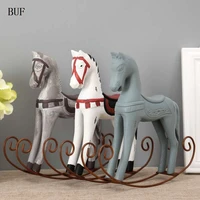 buf modern europe style trojan horse statue wedding decor wood horse retro home decoration accessories rocking horse ornament