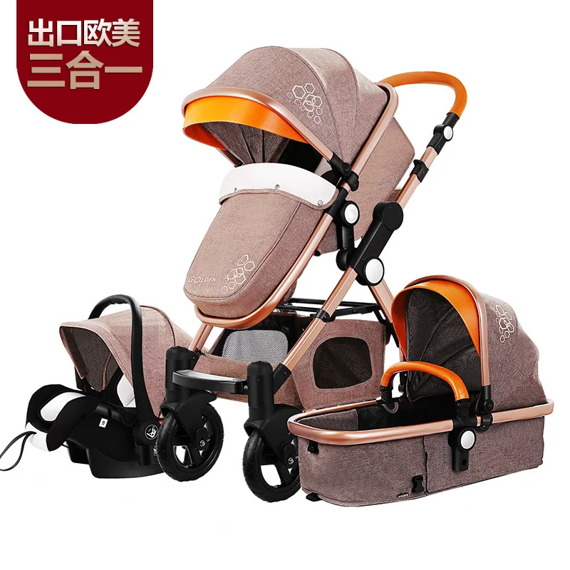 khaki 3 in 1 Высокая пейзаж детская коляска золотой ребенок 3 в 1 портативная складная Коляска 2 в 1 Роскошная коляска - Цвет: khaki 3 in 1