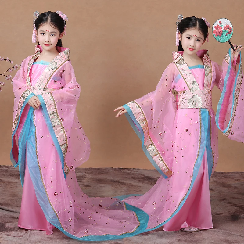 Новая розовая Китайская традиционная одежда hanfu для девочек, праздничные платья для костюмированной вечеринки, костюмы династии Тан для девочек - Цвет: color5