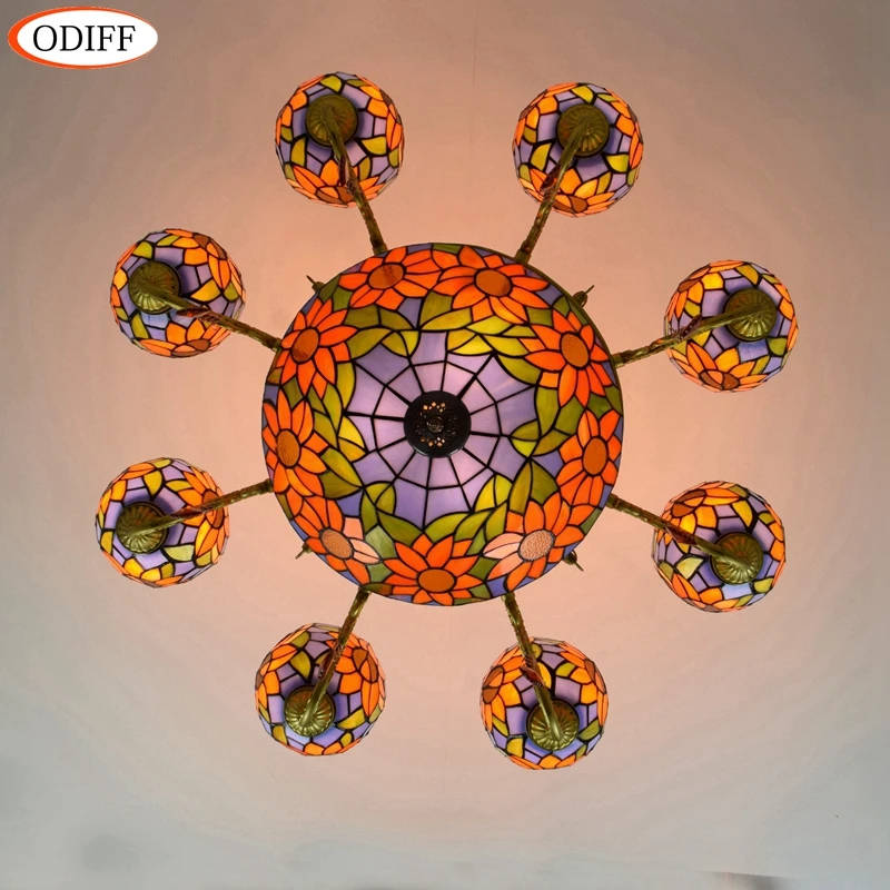 Хрустальная люстра для гостиной столовой 6 8 головок витражное стекло спальни