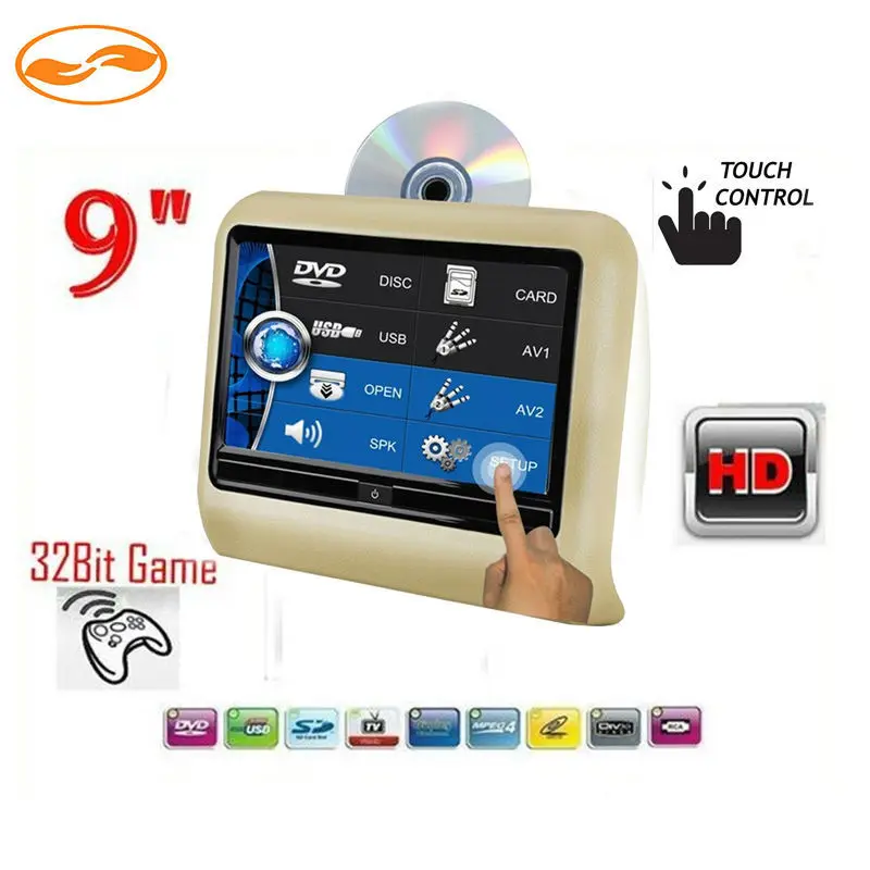 9 &quotсенсорный подголовник автомобиля DVD плеер HD экран 800*480 игра USB SD ИК передатчик