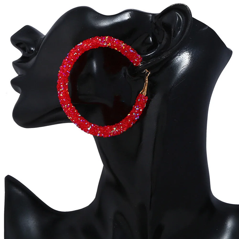 

Brand New Design Fashion Charm Austrian crystal hoop earrings Geometric Round Shiny rhinestone big earring jewelry women