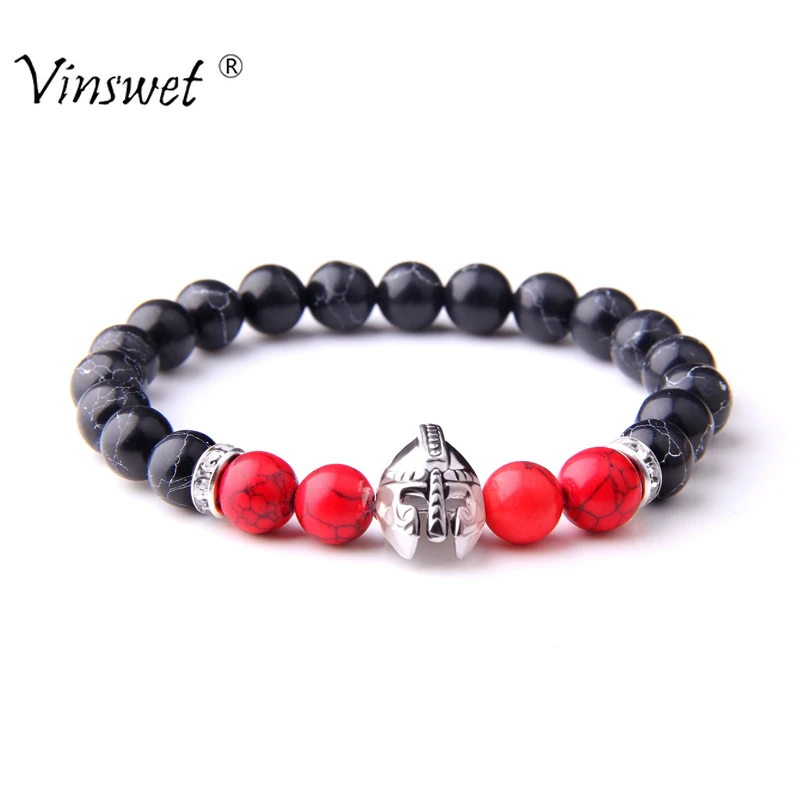 Натуральная бирюза черный браслет из ониксовых бусин для мужчин рыцарь Спартан