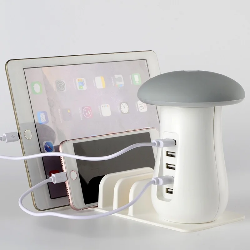 6 портов usb-хаб Грибная настольная лампа зарядное устройство QC 3,0 быстрая зарядная станция телефонный адаптер для Iphone 6 samsung S8 huawei P10