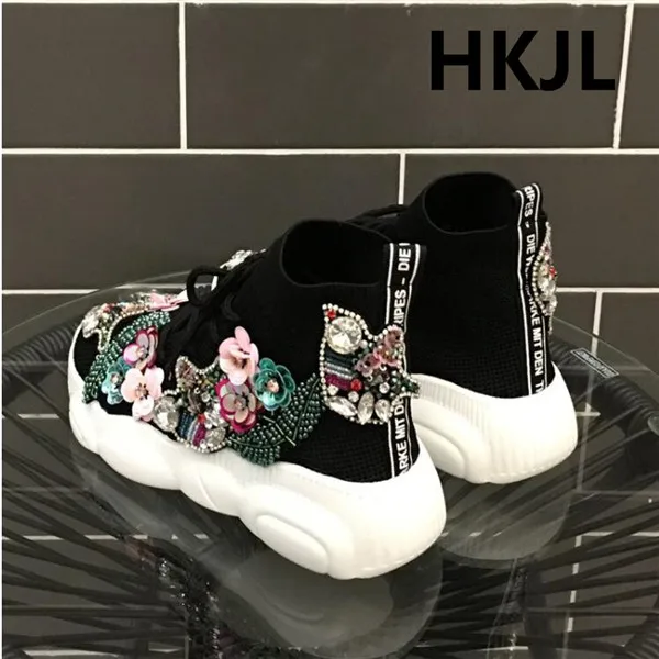 HKJL/Популярные эластичные носки с логотипом; Новинка года; сверхпрочная модная обувь с высоким берцем; Повседневная Уличная обувь