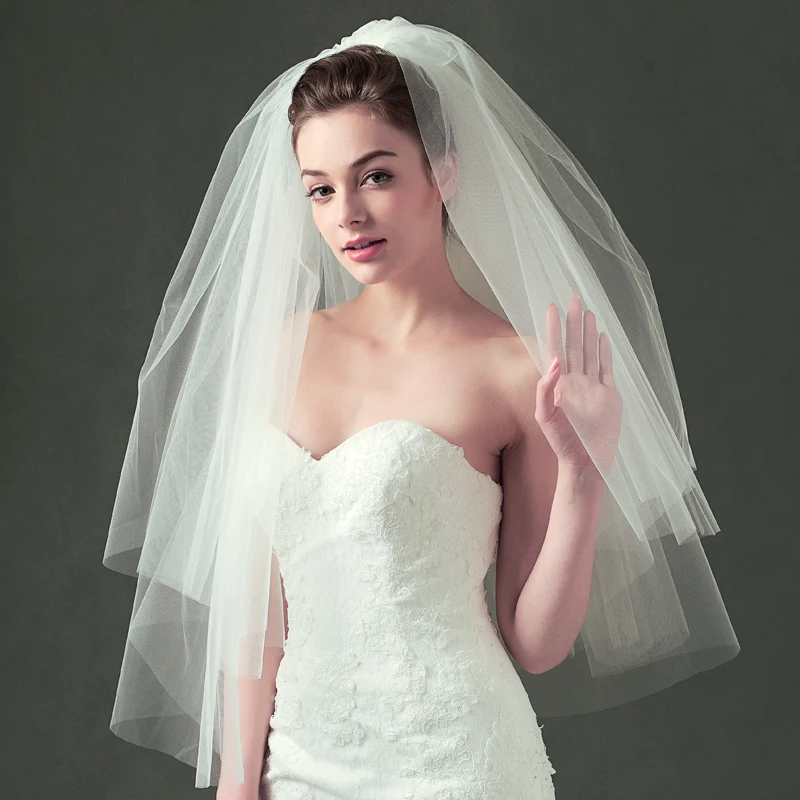 

2019 New Fashion Short Wedding Veil Two Layers Tulle Bridal Veil Cheap Wedding Accessories Veu De Noiva
