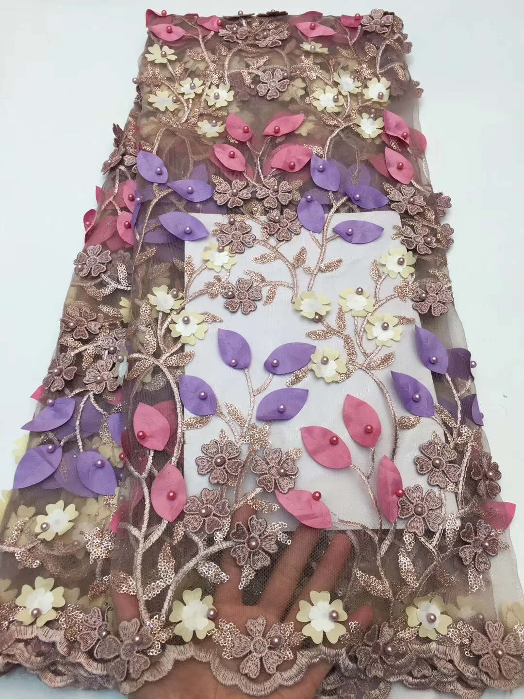 

2019 Newest Arrival Beautiful French 3D Beaded Lace Fabric Fashion Bright African Nigerian Lace Fabric For Party Dress RF315