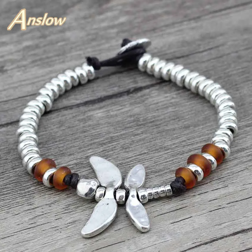 Anslow трендовые классические Drongfly Wrap браслеты из веревки и кожи для женщин мужчин