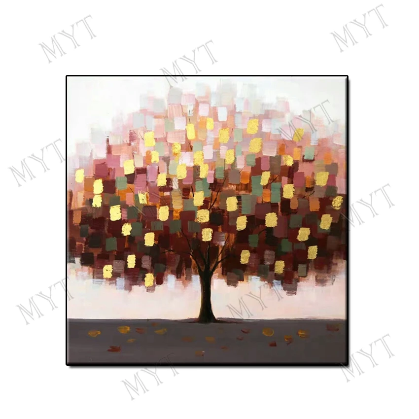 

Cheap Beautiful picture Handmade abstract Oil Painting On Canvas gold tree scenery Wall art For Living Room Home Decor unframed