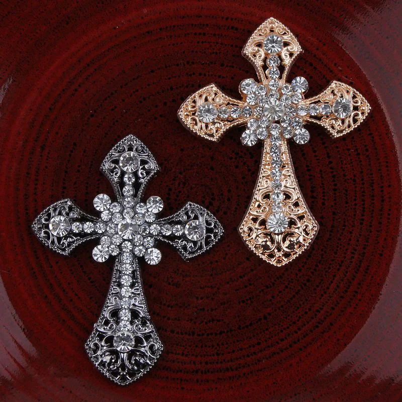 Cross gold plating metal rhinestone button wedding embellishment scrapbooking accessories