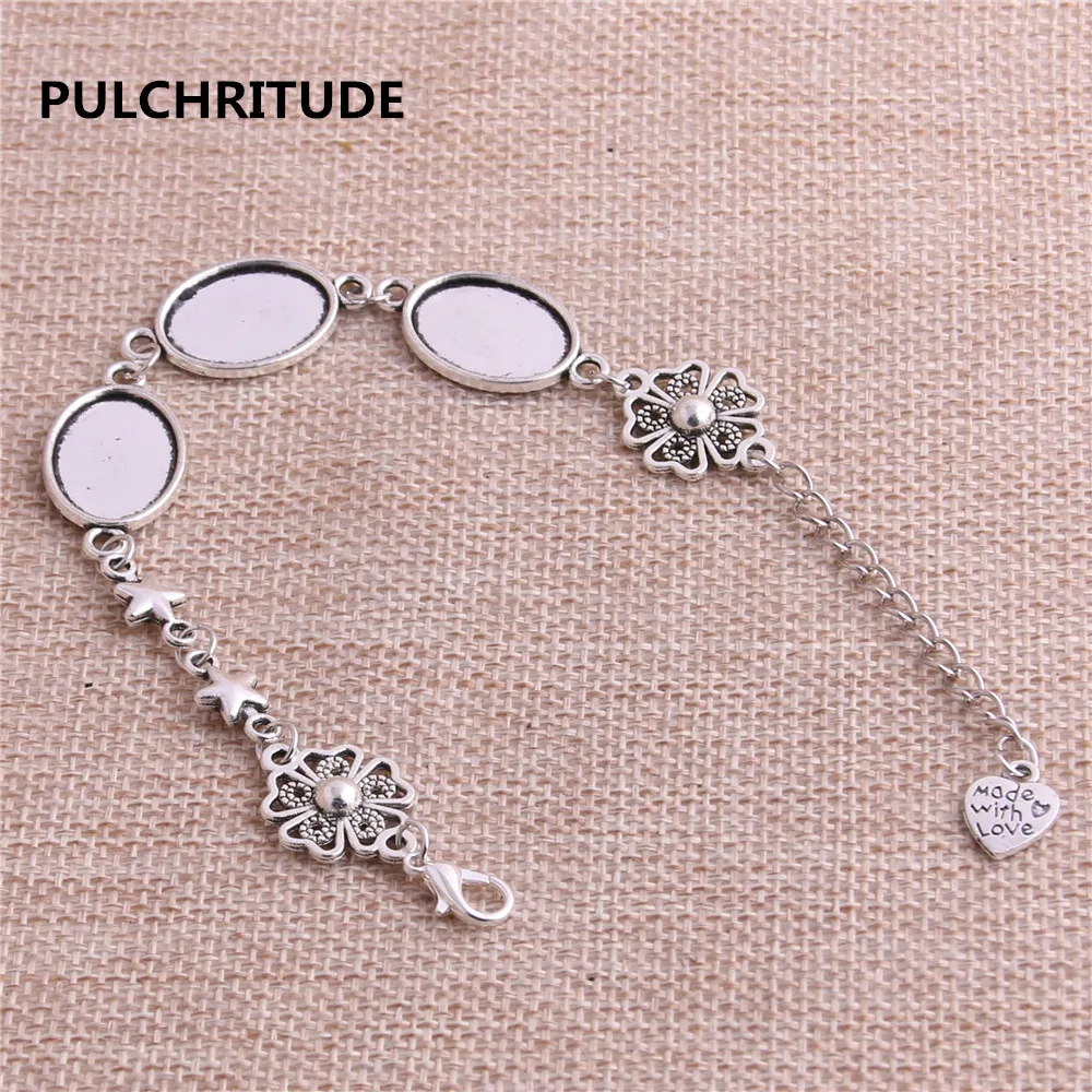 PULCHRITUDE 3 шт. 22 см сплав античная серебряная цепочка браслет звезда очарование Круглый Кабошон База Установка Fit 18*13 мм диаметр для женщин Z0038