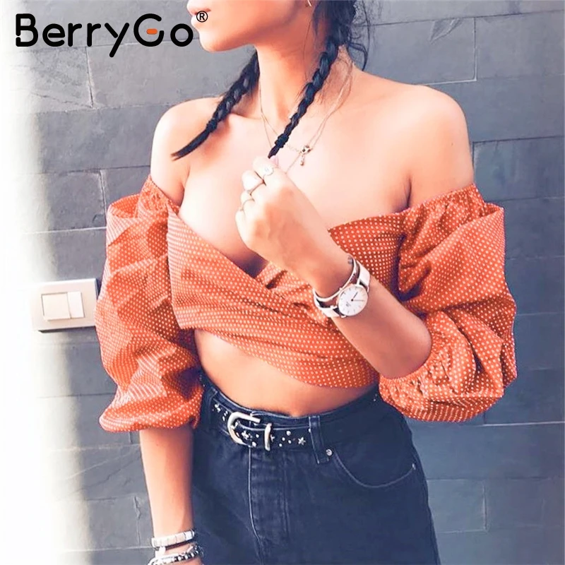 BerryGo с открытыми плечами узел сексуальный топ на бретелях уличная точка Печатный