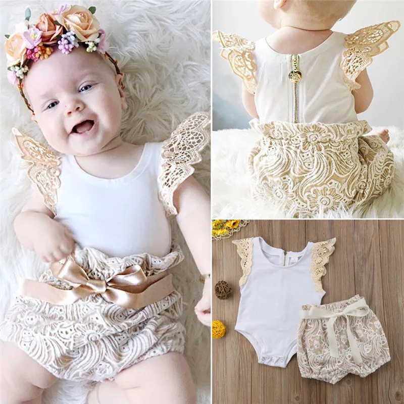

2PCS Newborn Baby Girl Outfits Clothes Jumpsuit Bodysuit+Pants Shorts Set