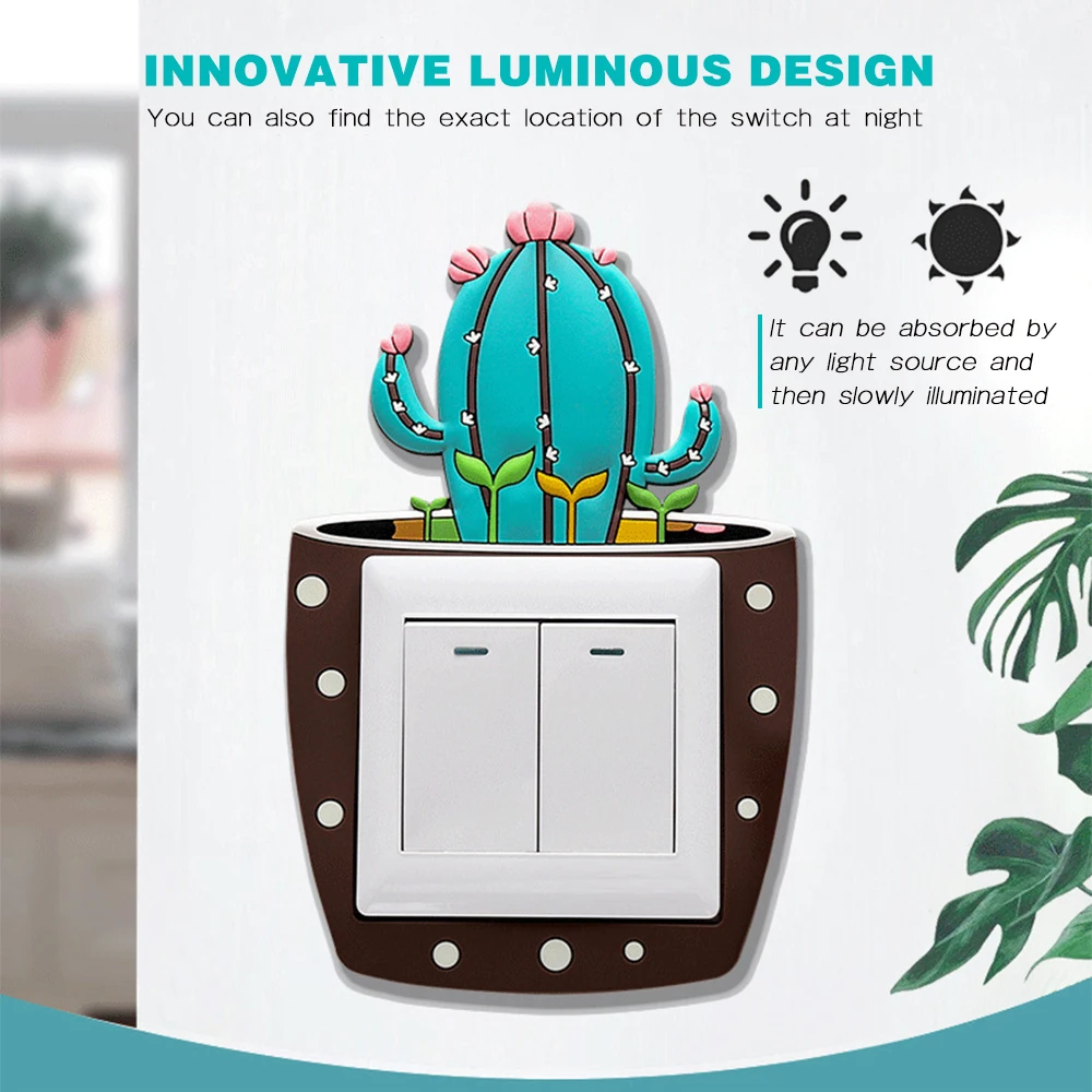 LASPERAL Cute Cartoon 3D Cactus Fluorescent Wall Silicone On-off Switch Stickers Outlet Home Decorations | Дом и сад