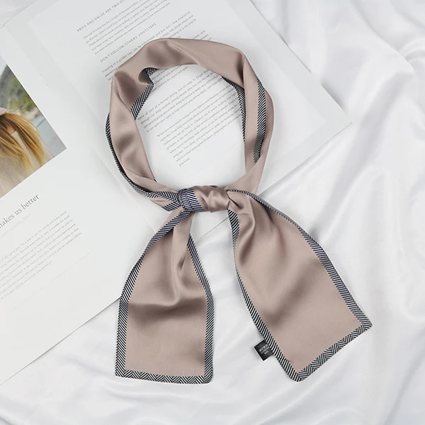 khaki(plain type) Женская сумка с принтом зебры, украшение, длинные волосы, шейный галстук, повязка на голову, маленький узкий атласный Шелковый платок с лентой, тонкий шарф - Цвет: khaki(plain type)