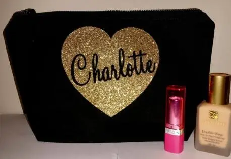 Personalised names GLITTER HEART bridesmaid wedding Gift Make Up Cosmetic Bags Unique Gift for Bridal Party Bags