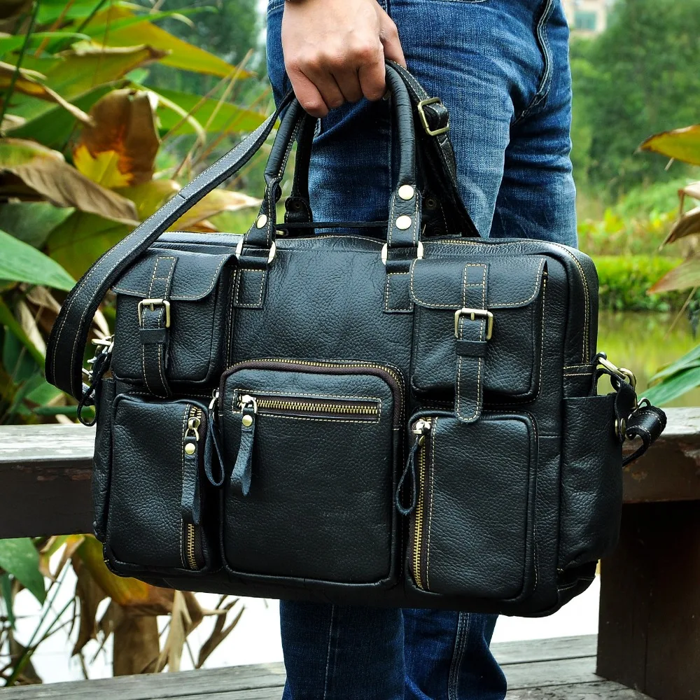 Men Real Leather Antique Large Capacity Travel Briefcase Business 15.6