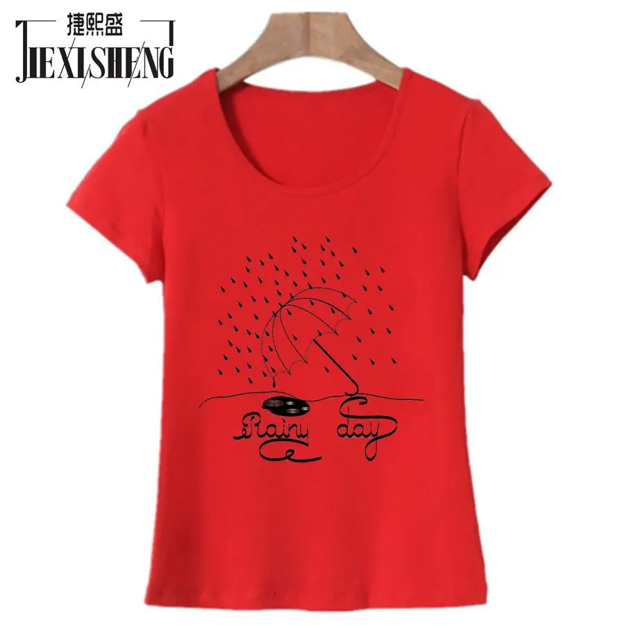 Летняя женская футболка с принтом день дождя о-вырезом и короткими рукавами 8