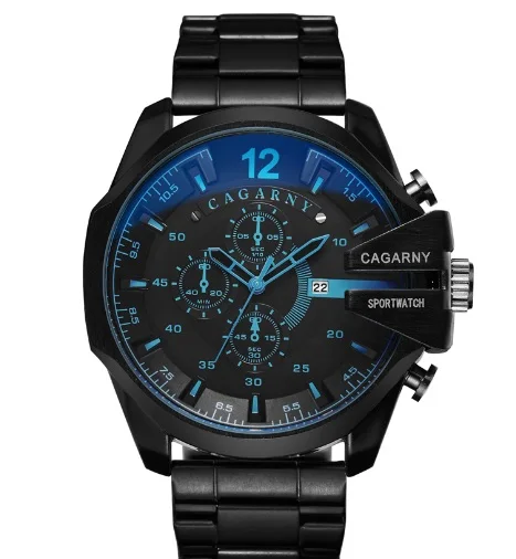 black blue Cagarny Relogio Masculino Топ Бренд роскошные часы мужские золотые часы из нержавеющей стали военные наручные часы большой циферблат часы мужской подарок - Цвет: black blue