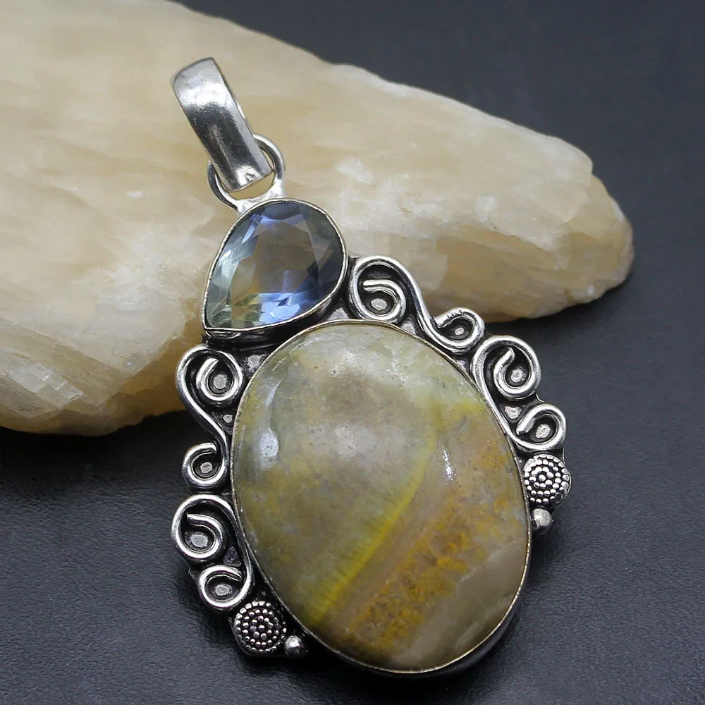 Великолепные мульти драгоценные камни OceanJasper Topaz925 Серебро цветной кулон