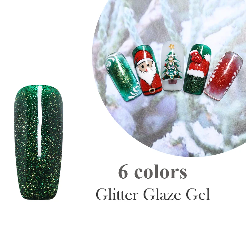 LEMOOC 8ml Glitter Glaze Gel Nail Polish Green Red Shimmer Shining Xmas Soak Off UV Varnish Christmas Art varnish | Красота и