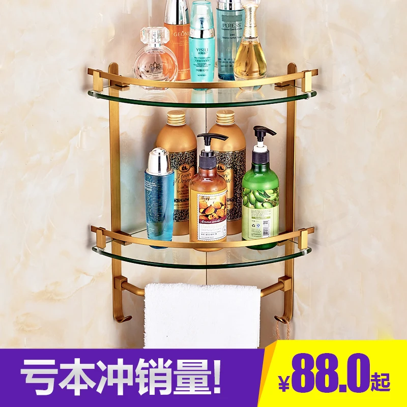 

Copper Brushed Bathroom Shelves Wall Corner Mounted Storage Basket Rack Holder with Hooks Towel Bar Bathroom Accessories