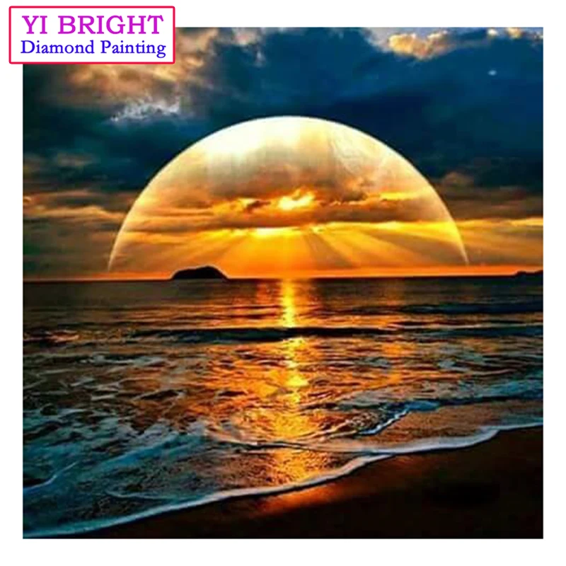 5D алмазная живопись сделай сам вышивка крестиком Морской солнце полная круглая
