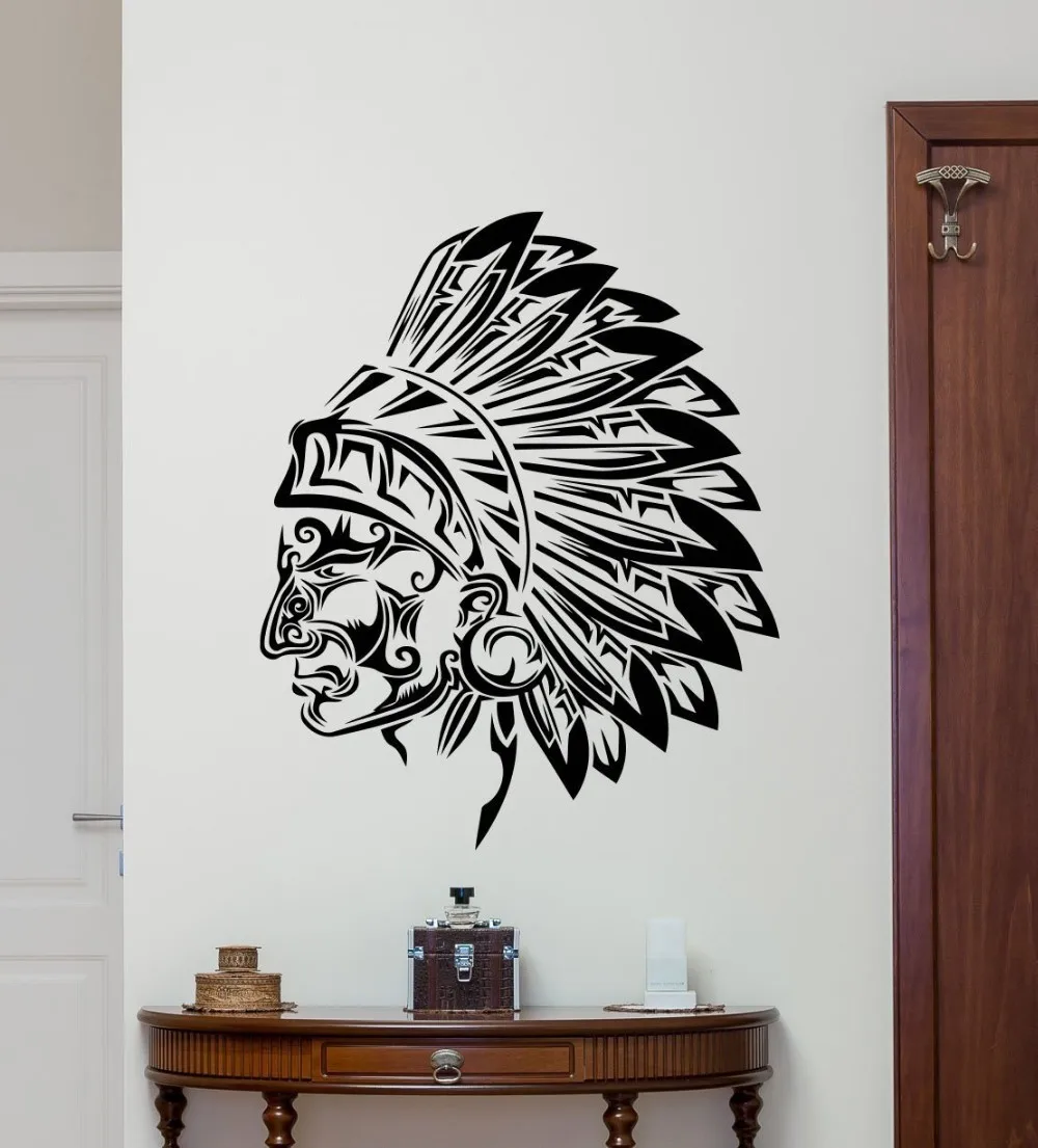 

New arrival American Wall Vinyl Decal Tribal Indian Chief Vinyl Sticker Indian Head Wall Decor Wall Art Room Wall Sticker