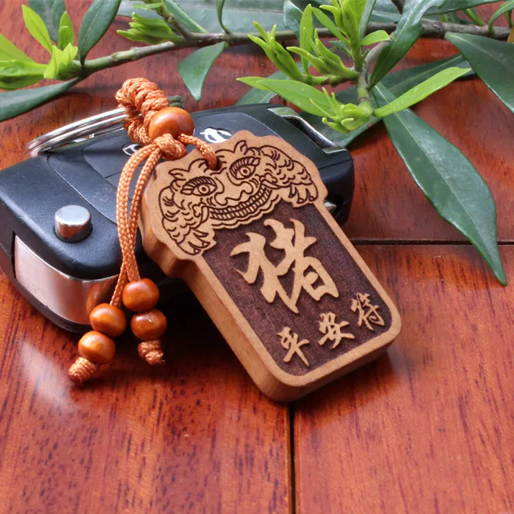 1 шт. Новинка ручной работы Китайский Зодиак Свинья резной деревянный брелок для