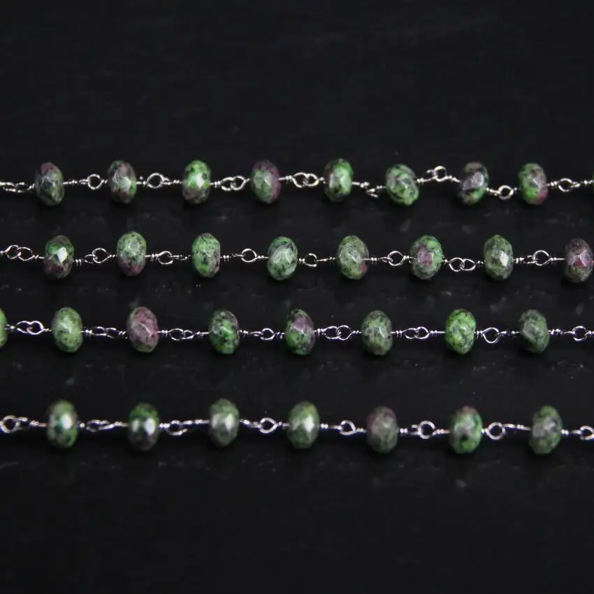 

5x8mm Size,Natural Red Green Zoisite Rosary Chain,Raw Jaspers Faceted Rondelle Gun Black plated Chain Jewelry supplies