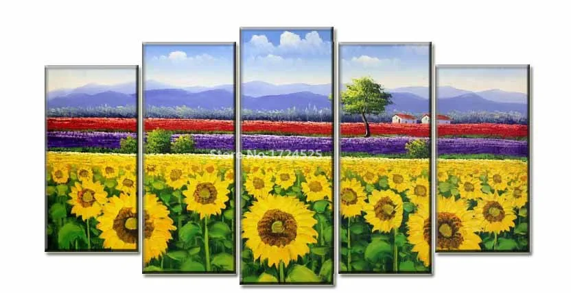 

2017 Hot Sale New Unframed Irregular Sunflower Landscape Modern 5 Piece Wall Art Sea Home Decoration On For Living Room