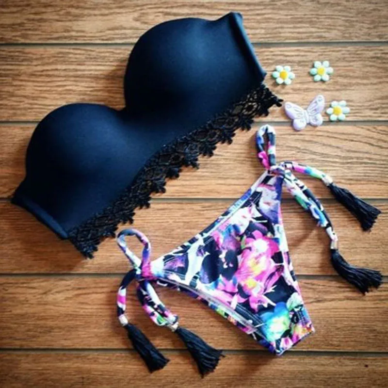

2019 Sexy Bikini Set high Waist Swimwear Women bikini set high Bikini Set Sexy Bra Floral Swimsuit Push-up Swimwear Black #50