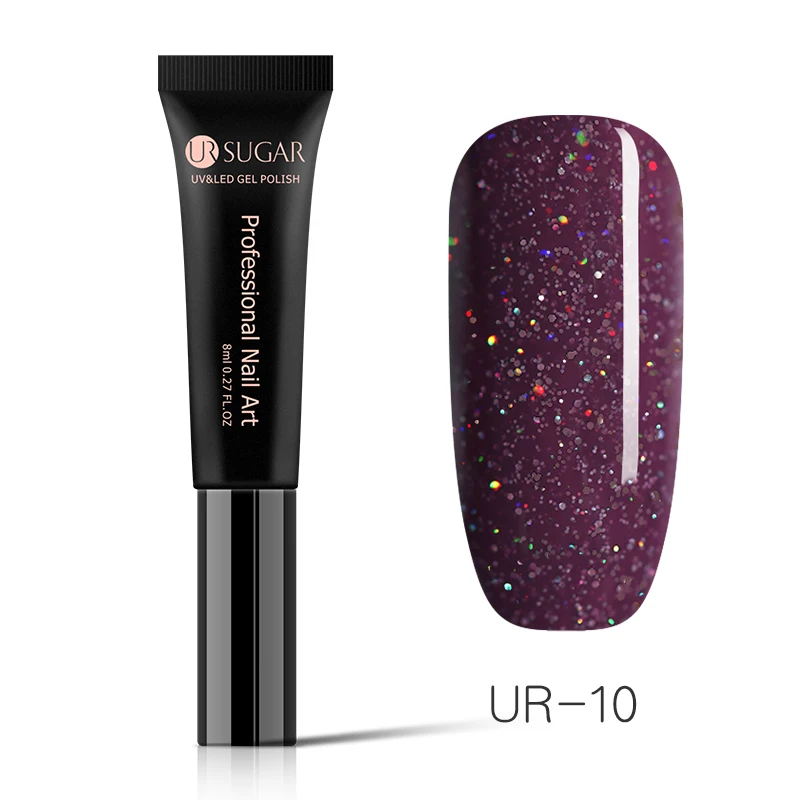 UR-10 Ur SUGAR, 8 мл, гель для ногтей, голографический лак, сияющий блеск, лазер, розовый, замочить от УФ-геля, долговечный Гель-лак для ногтей - Цвет: UR-10
