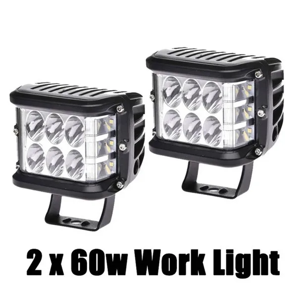2pcs 2 шт. 3 боковые шутер светодиодный рабочий светильник " дюймов 60W 12V 24V рабочий светильник для вождения Offroad Лодка автомобиль тягач 4x4 внедорожник ATV - Цвет: 2pcs