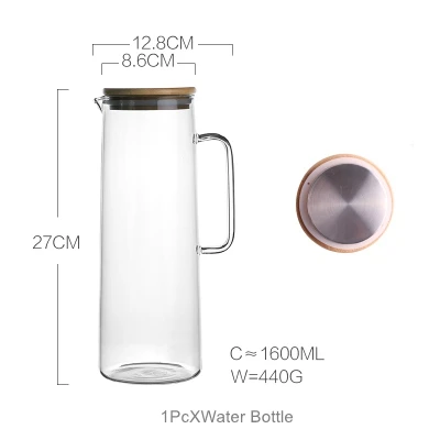 Water Bottle Стеклянная бутылка для воды, термостойкий контейнер для сока, кувшины для напитков, цветочный чайник, чайник, крышка из нержавеющей стали, домашний бар, посуда для напитков - Цвет: Water Bottle