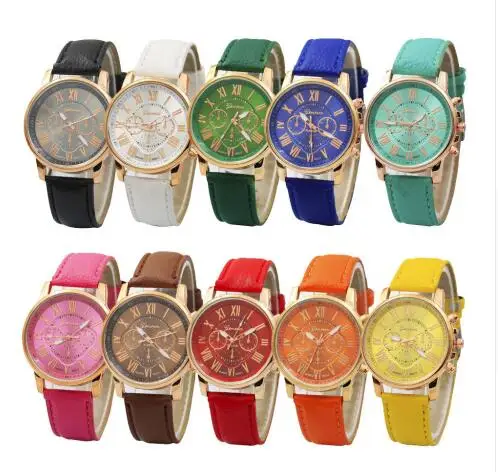 Роскошные модные повседневные Золотые женские часы браслет Женевские римские