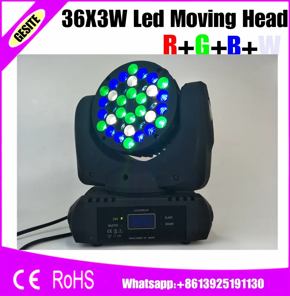 4 шт./лот светодиодная движущаяся головка для мытья пучка 36x3 Вт rgb изменяемый