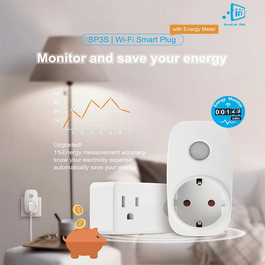 Беспроводная розетка с таймером Broadlink SP3 SP3S EU US Plug монитором энергии IFTTT Голосовое