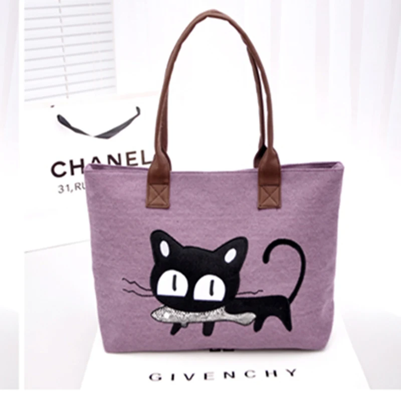 Холст корейские парусиновые трендовая сумка милые кошка ест рыбка плечо 2019 новый